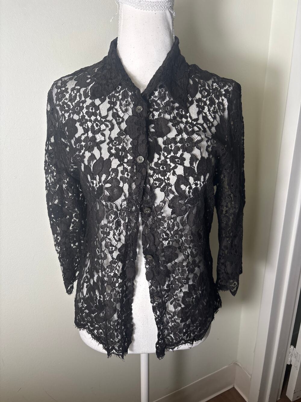 Burberry Black Lace 3/4 SLeeve Top Sz UK14